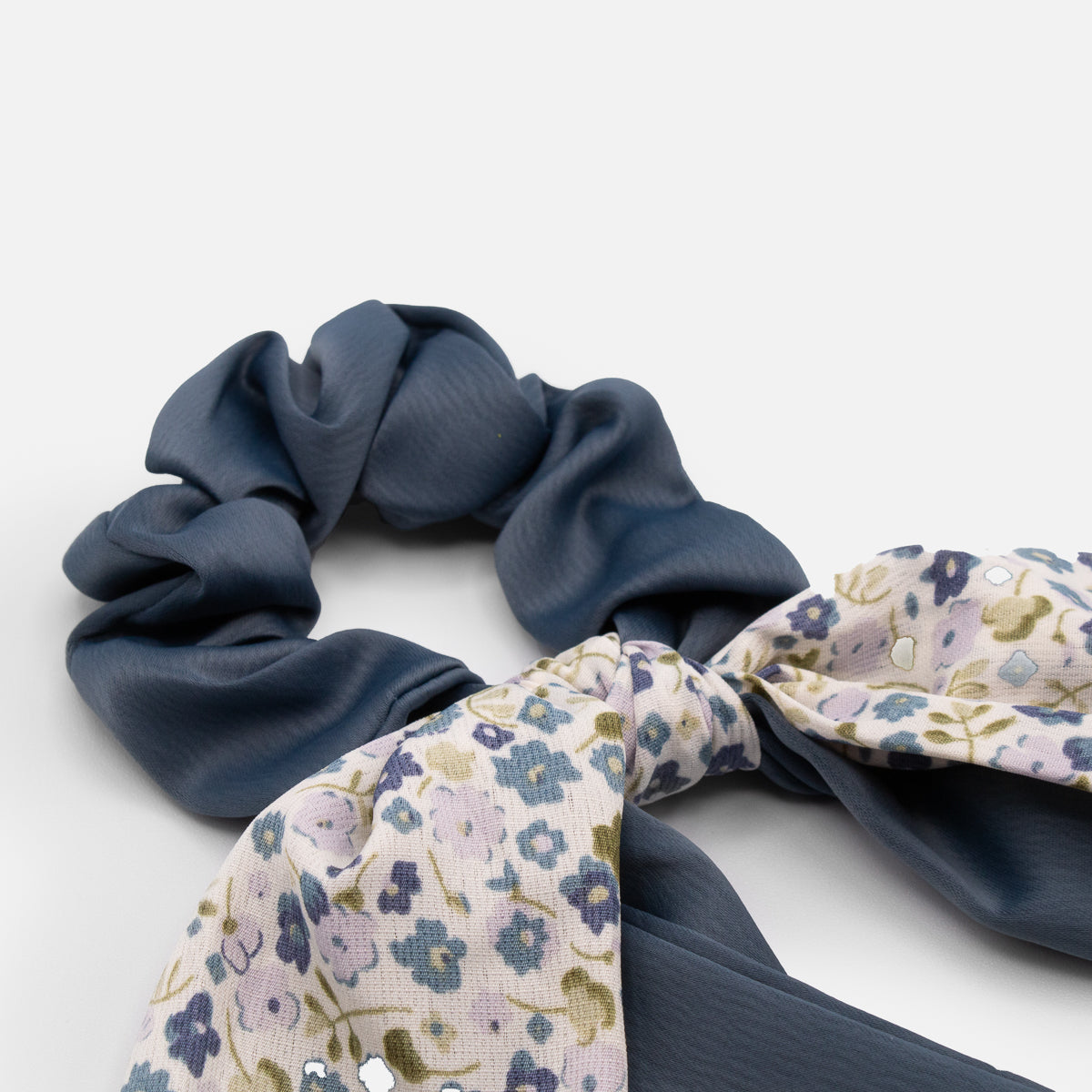 Navy blue scrunchie with floral bow