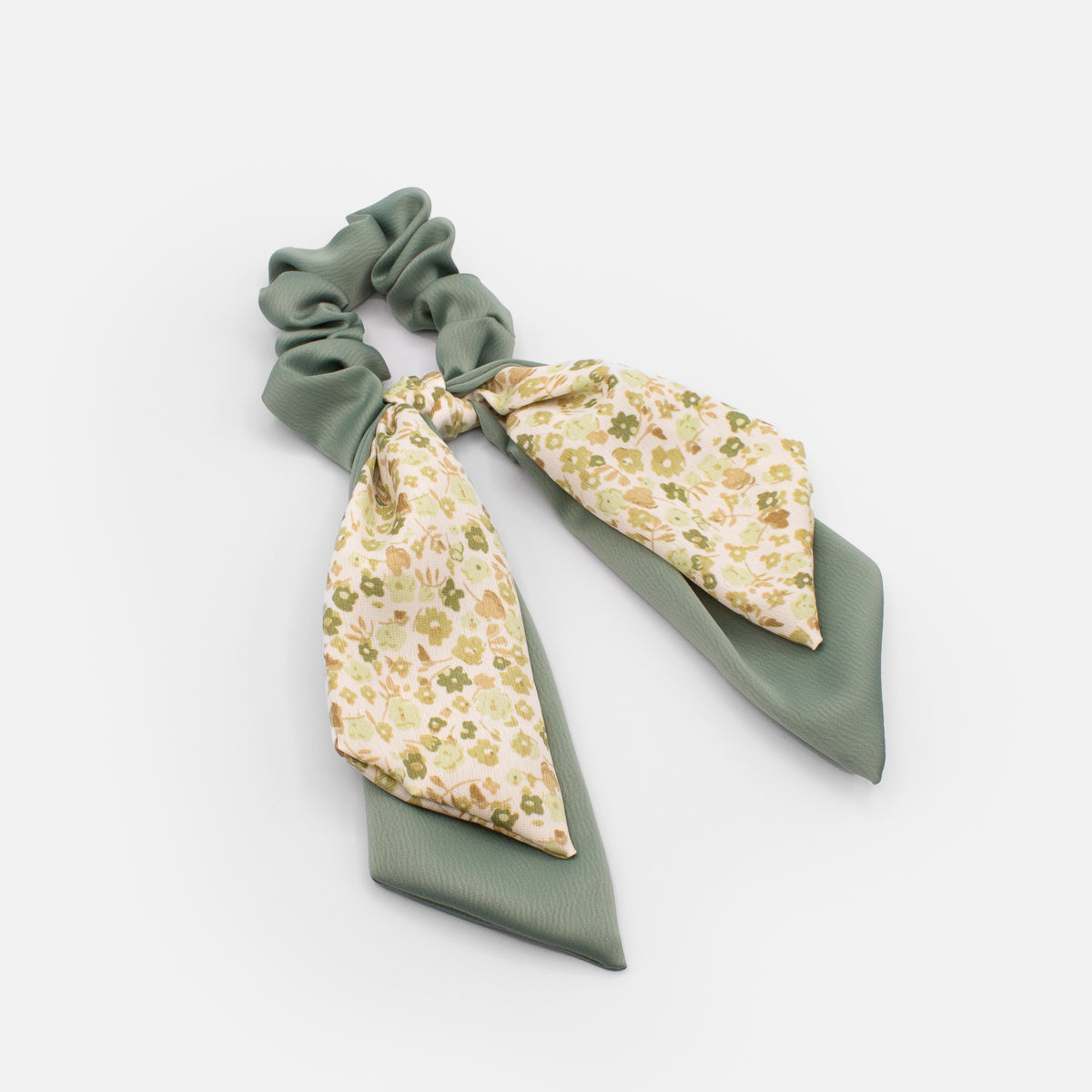 Green scrunchie with floral bow