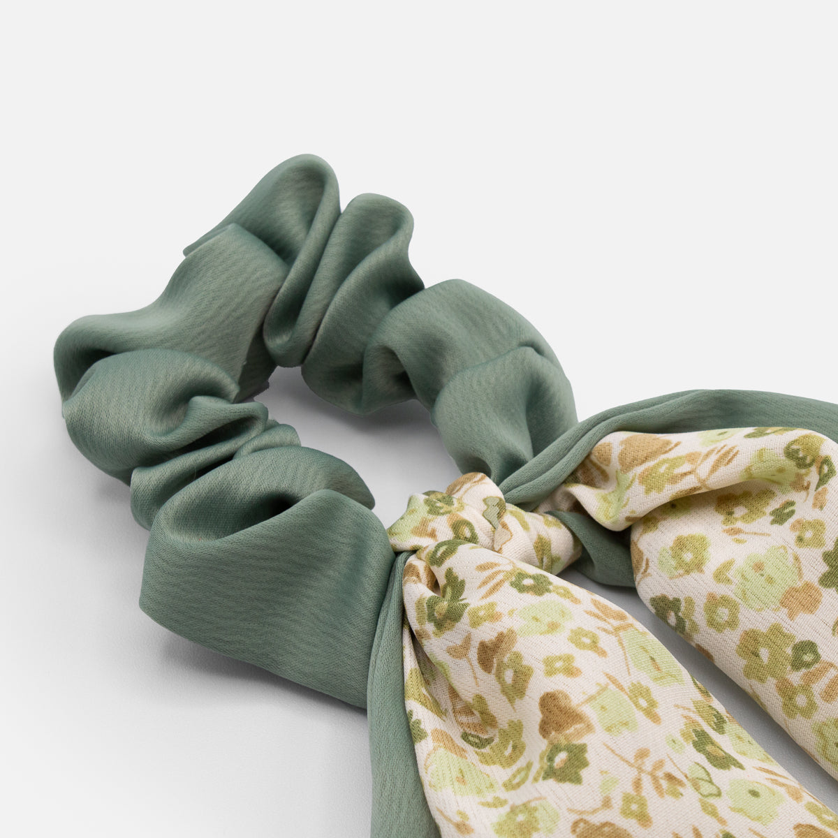 Green scrunchie with floral bow