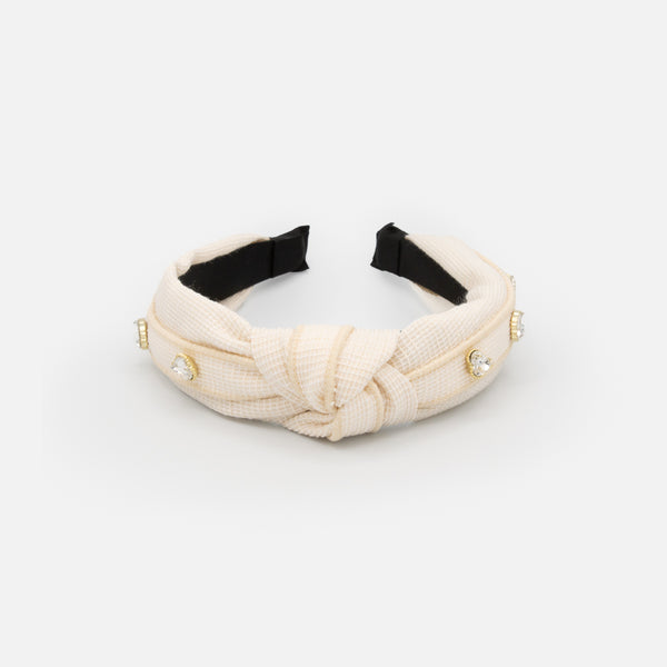 Load image into Gallery viewer, White pleated bow headband with stones
