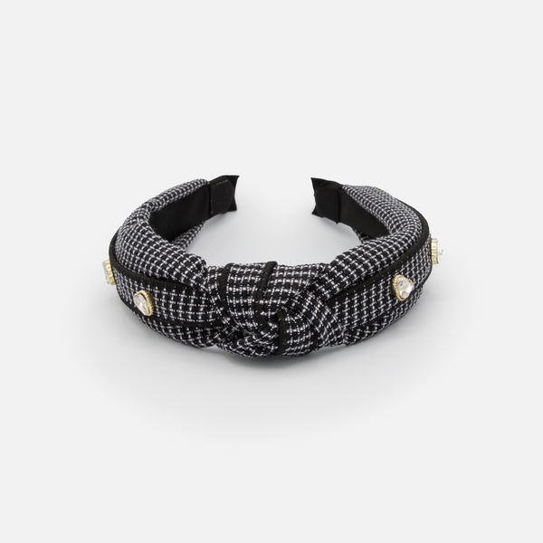 Load image into Gallery viewer, Black pleated bow headband with stones
