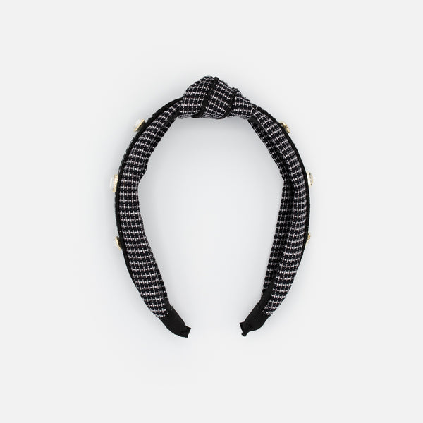 Load image into Gallery viewer, Black pleated bow headband with stones
