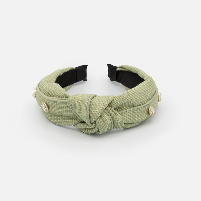 Bandeau vert noeud plissé avec pierres
