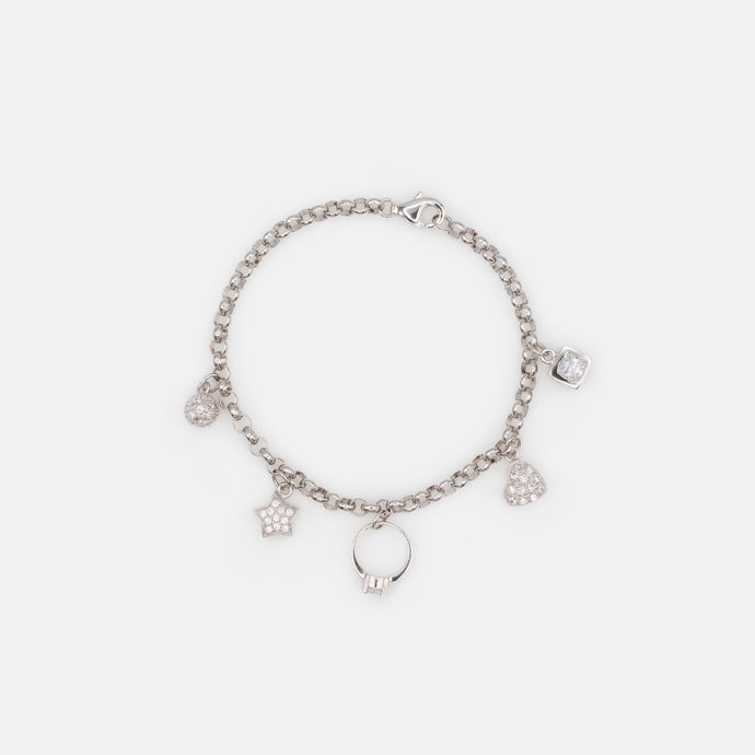 Bracelet à breloques avec zircons cubiques en argent sterling