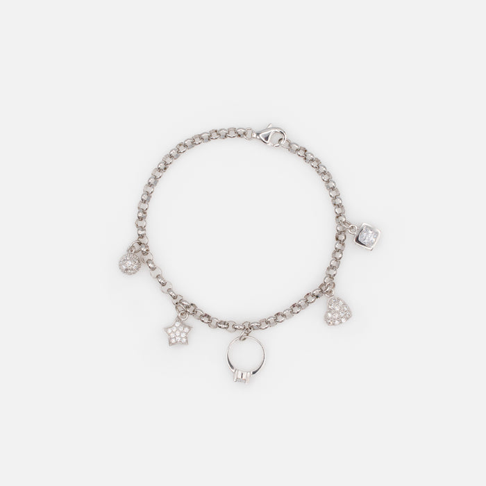 Bracelet à breloques avec zircons cubiques en argent sterling