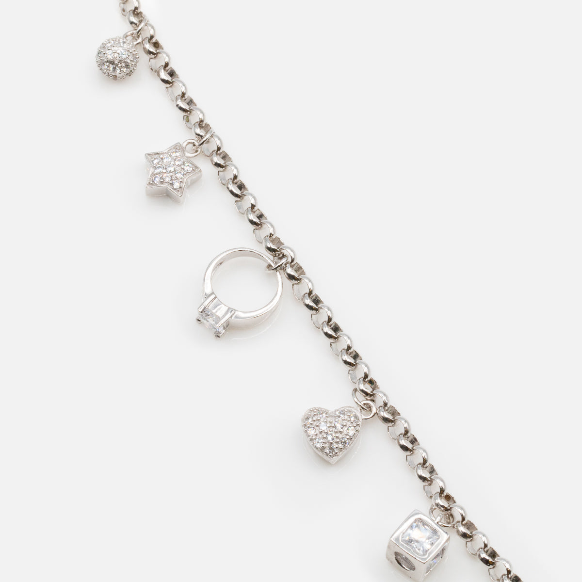 Bracelet with cubic zirconia charms in sterling silver