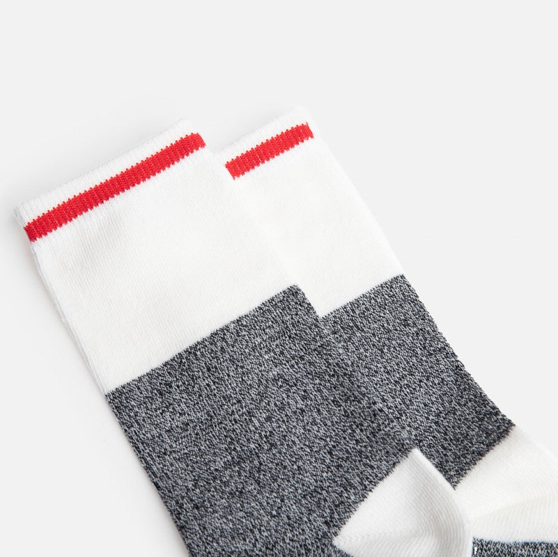 Regular dark grey and white socks with red stripe