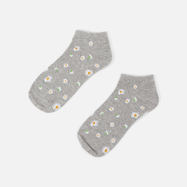 Load image into Gallery viewer, Grey ankle socks with daisies
