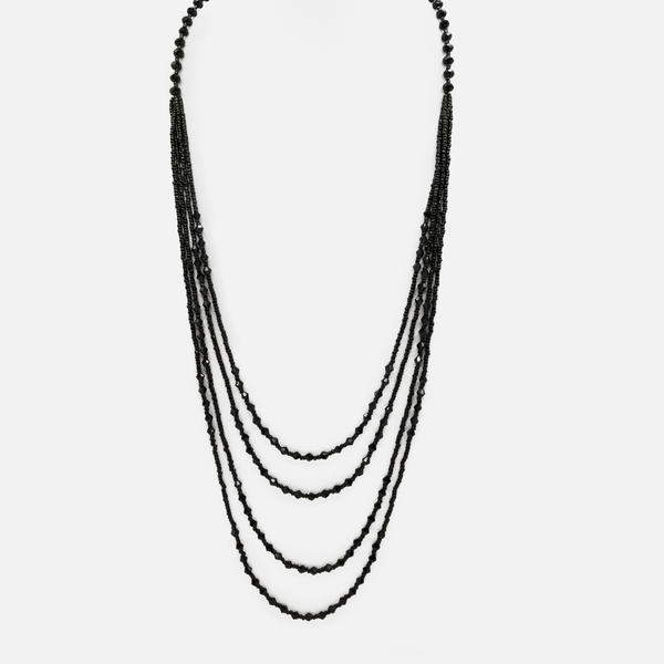 Load image into Gallery viewer, Long black 4-row necklace
