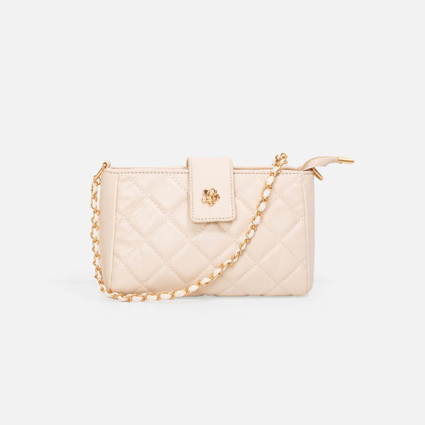 Load image into Gallery viewer, Beige quilted crossbody bag
