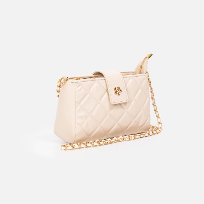 Sac à main beige matelassé à bandoulière