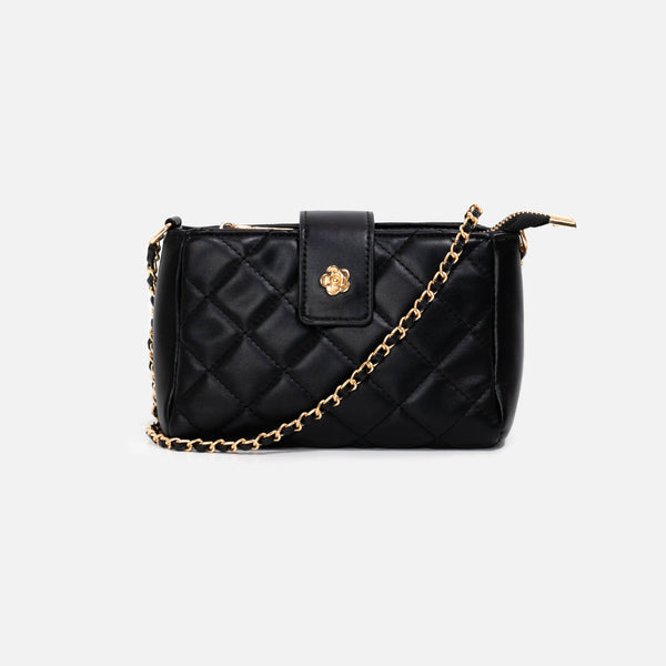 Load image into Gallery viewer, Black quilted crossbody bag
