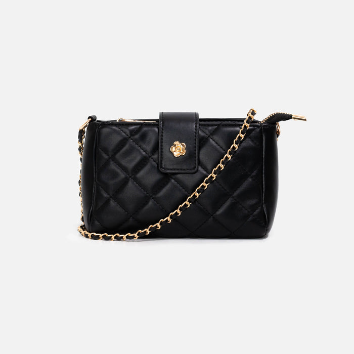 Sac à main noir matelassé à bandoulière