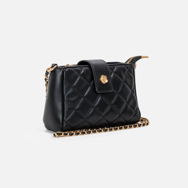 Load image into Gallery viewer, Black quilted crossbody bag
