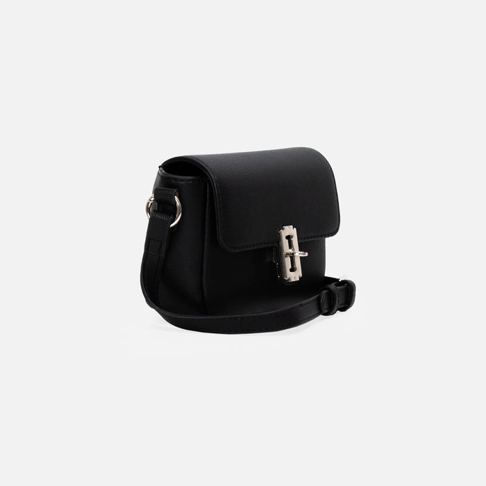 Sac à main noir bandoulière avec fermoir en métal