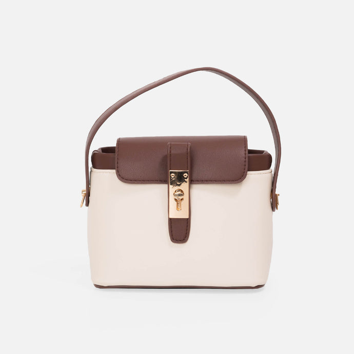 Sac à main beige avec poignée brune
