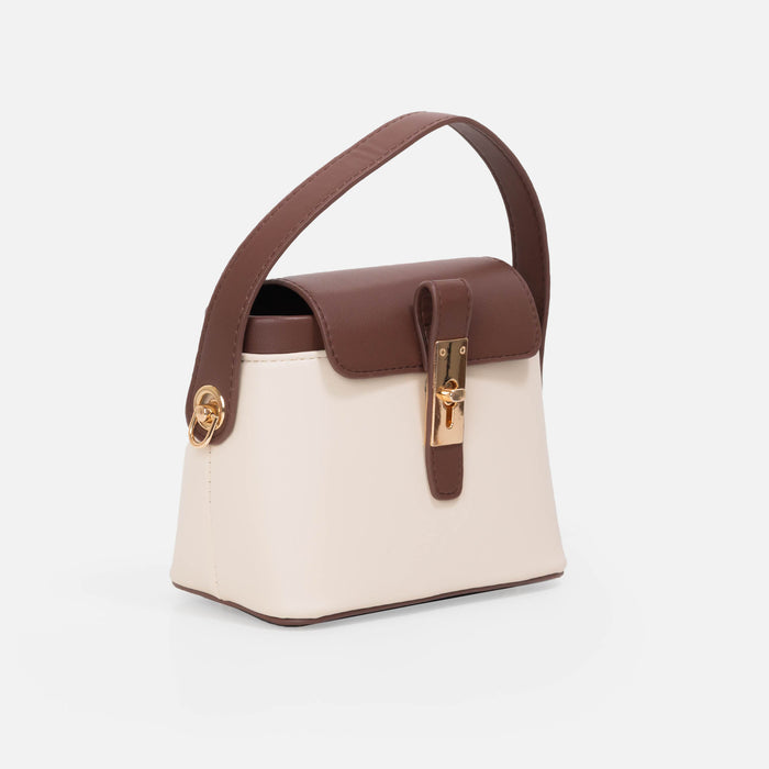 Sac à main beige avec poignée brune