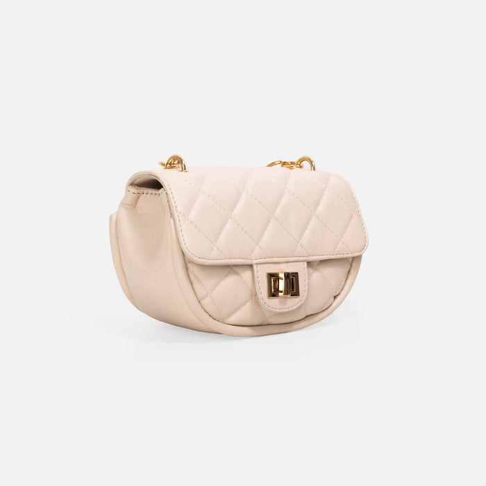 Sac à main beige matelassé bandoulière et poignée dorée