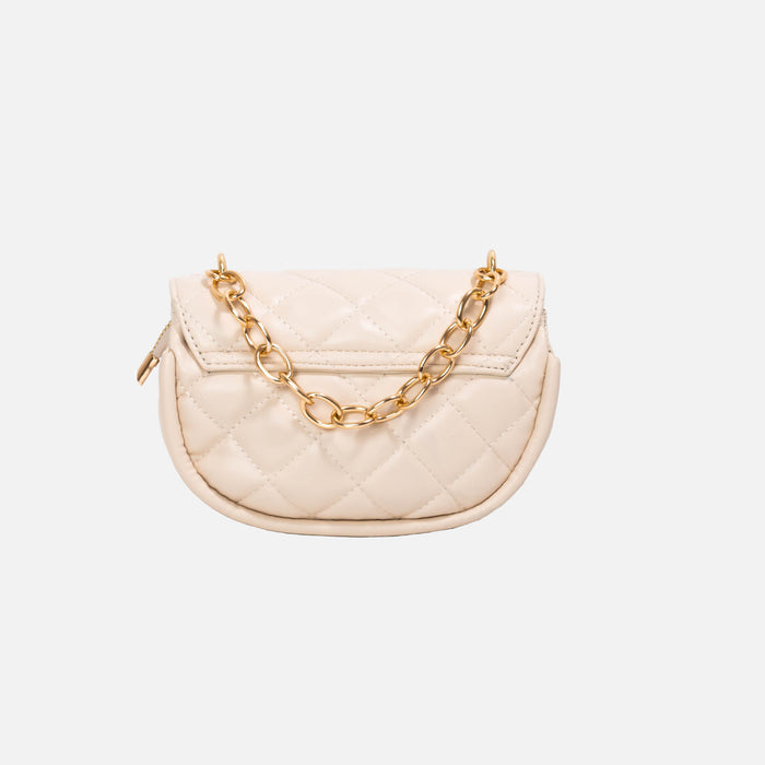 Sac à main beige matelassé bandoulière et poignée dorée