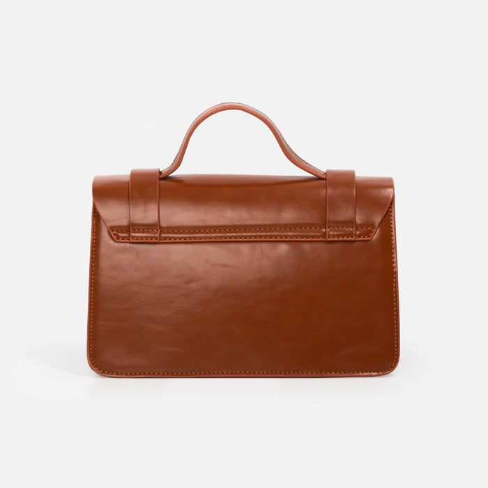 Sac à main brun avec poignée et fermoir doré
