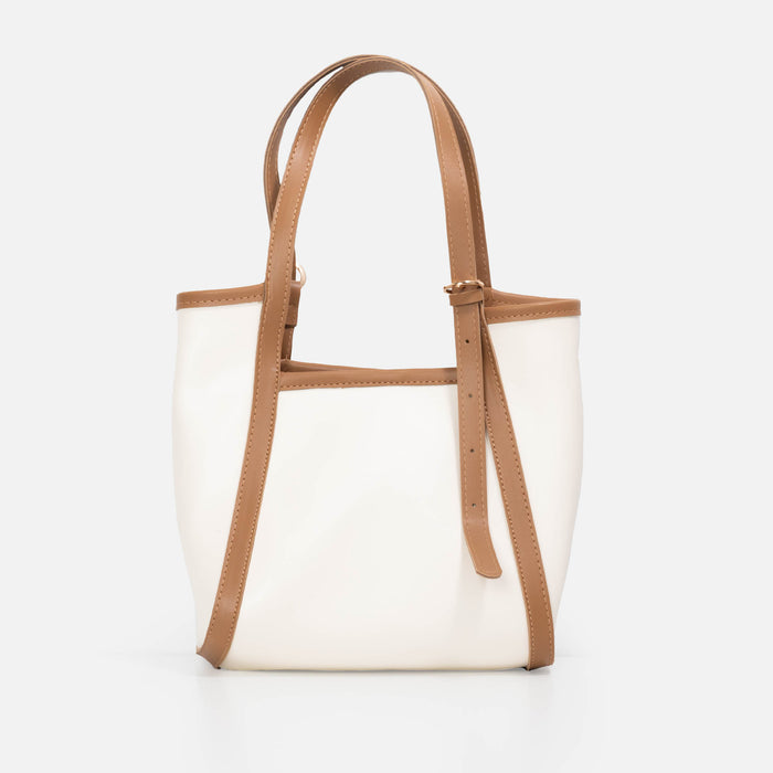 Sac à main blanc fourre-tout avec poignées brunes