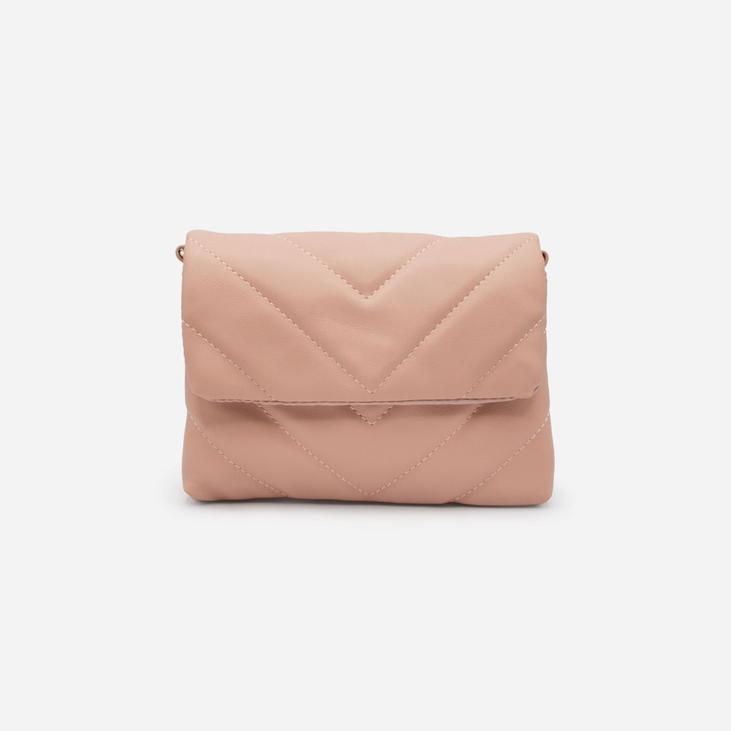 Quilted handbag with old pink shoulder strap