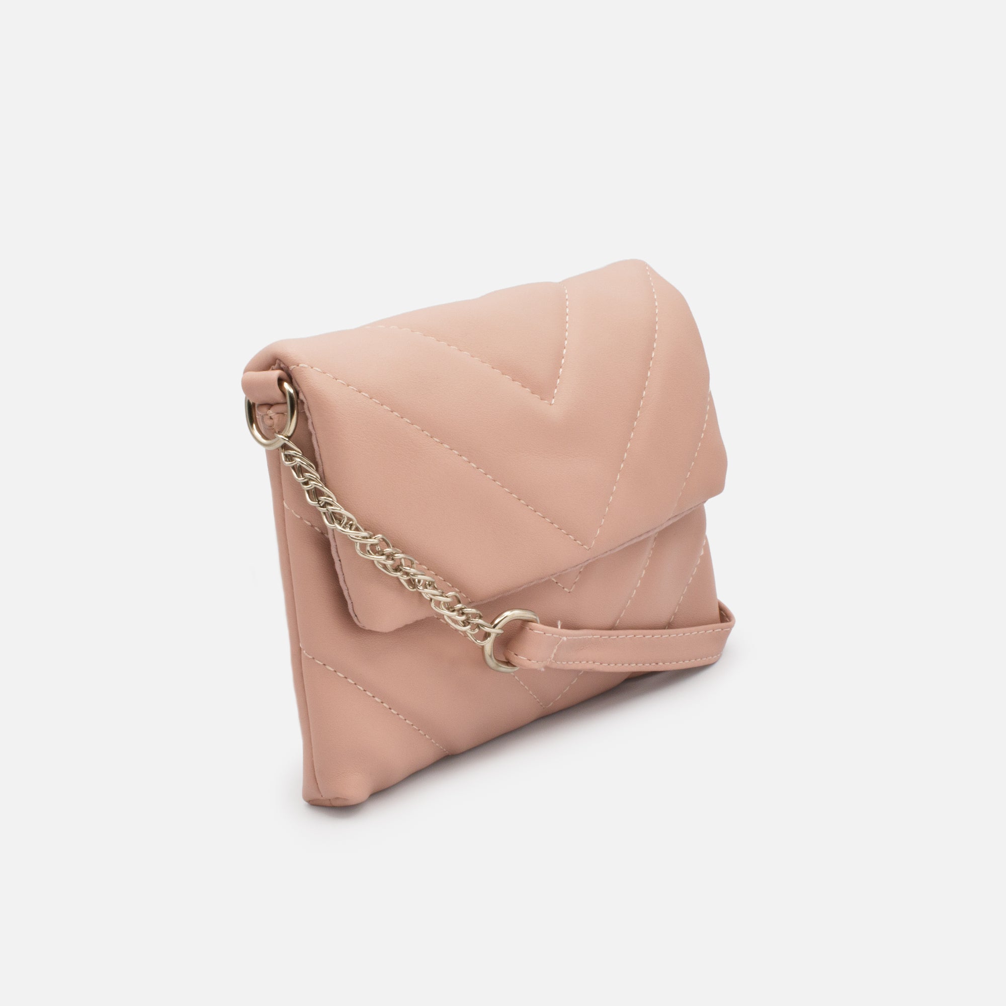 Quilted handbag with old pink shoulder strap