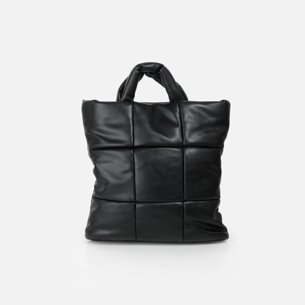 Black quilted square tote bag
