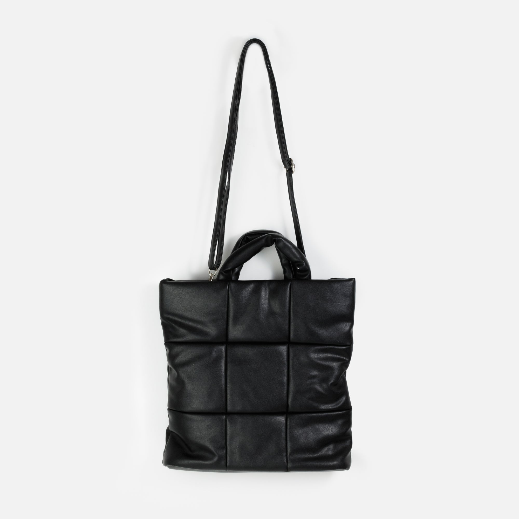 Black quilted square tote bag