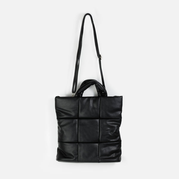 Load image into Gallery viewer, Black quilted square tote bag
