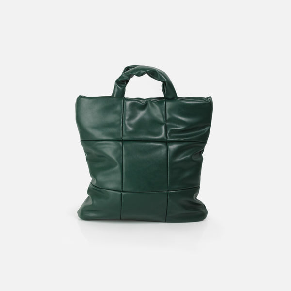Load image into Gallery viewer, Forest Green Quilted Square Tote Bag
