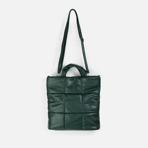 Load image into Gallery viewer, Forest Green Quilted Square Tote Bag
