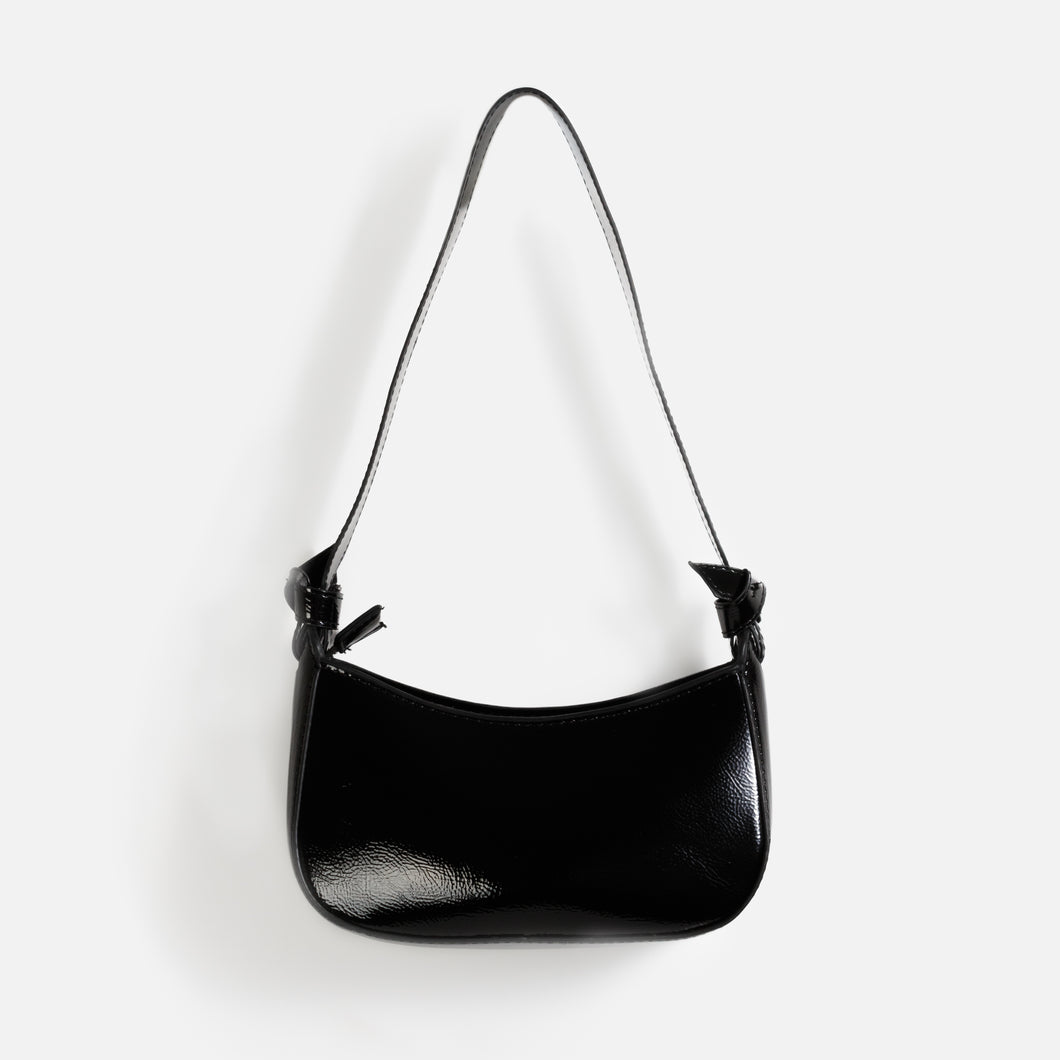 Black shoulder handbag with bows
