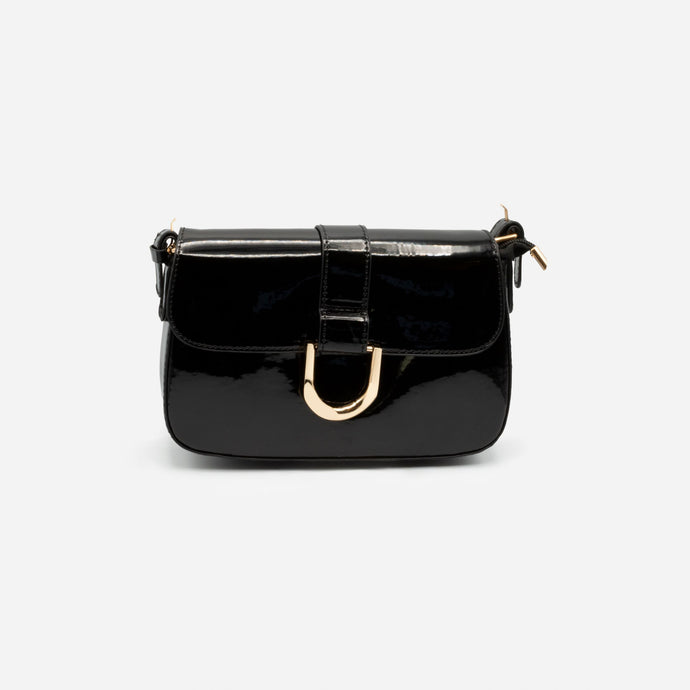 Sac à main bandoulière noir lustré