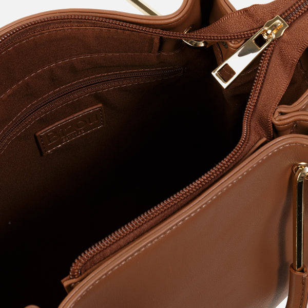 Load image into Gallery viewer, Brown handbag with rigid and soft handles with removable strap
