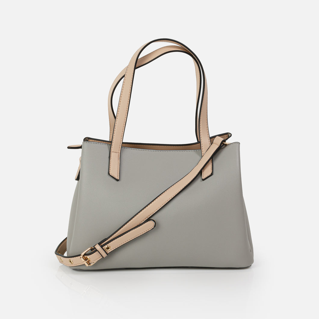 Sac à main gris et beige avec ganse amovible