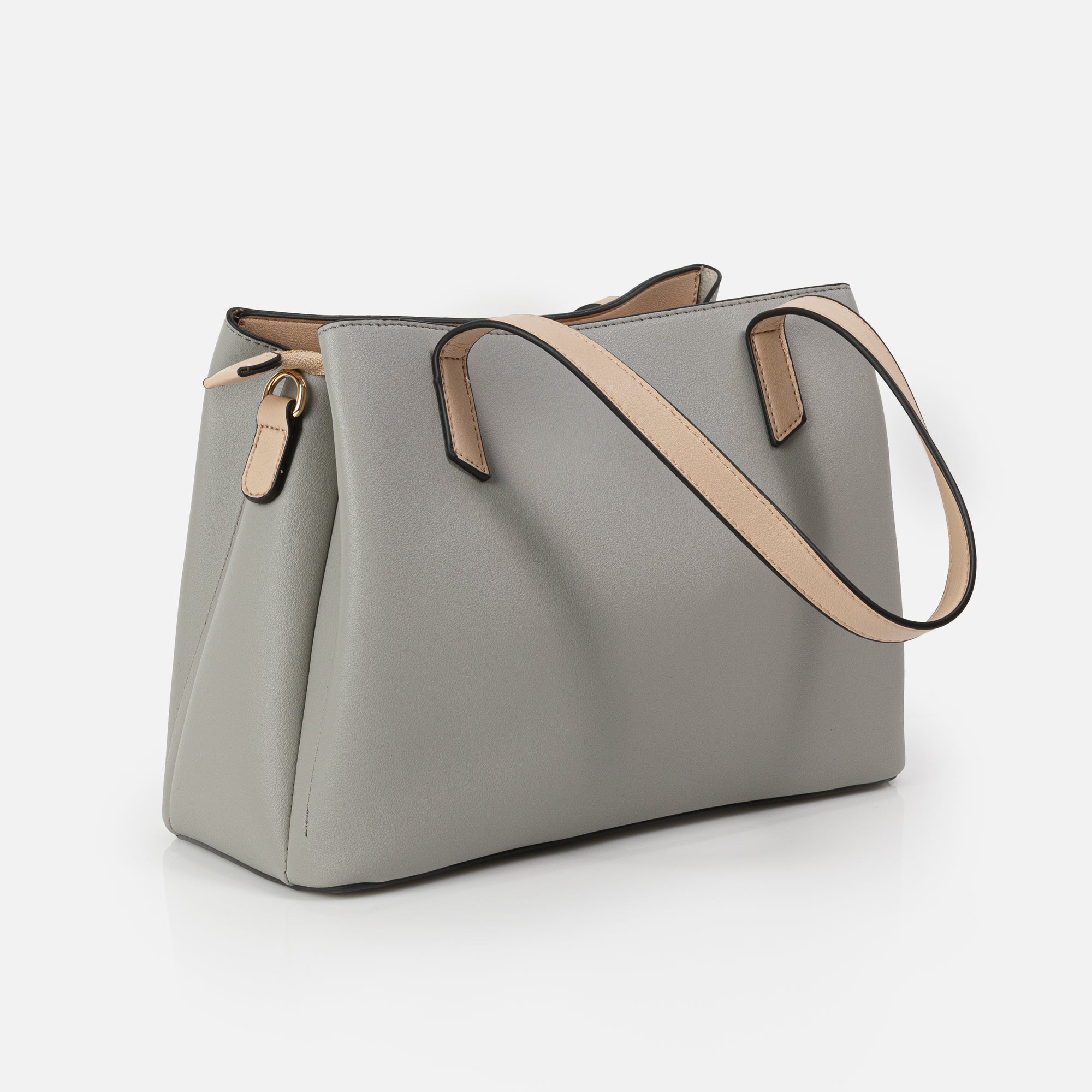 Sac à main gris et beige avec ganse amovible