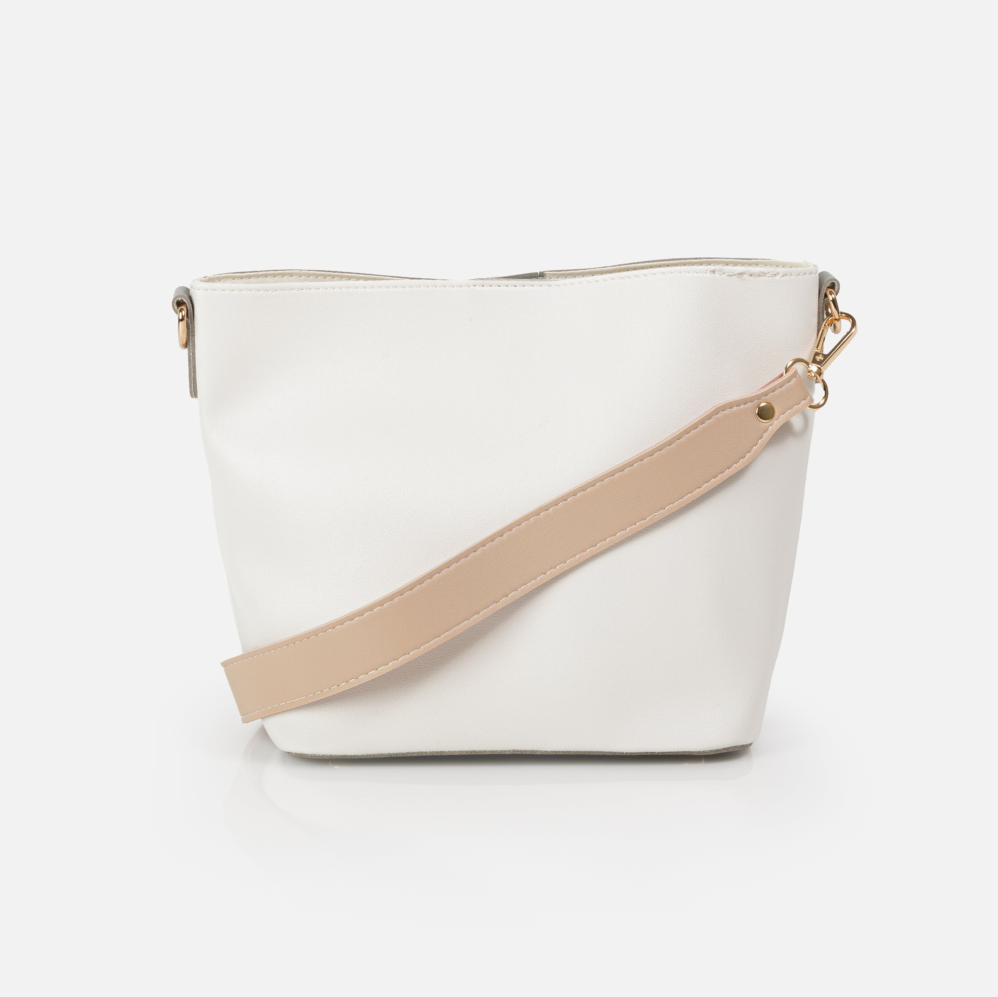 Ivory and gray tote bag with two tone strap Bizou