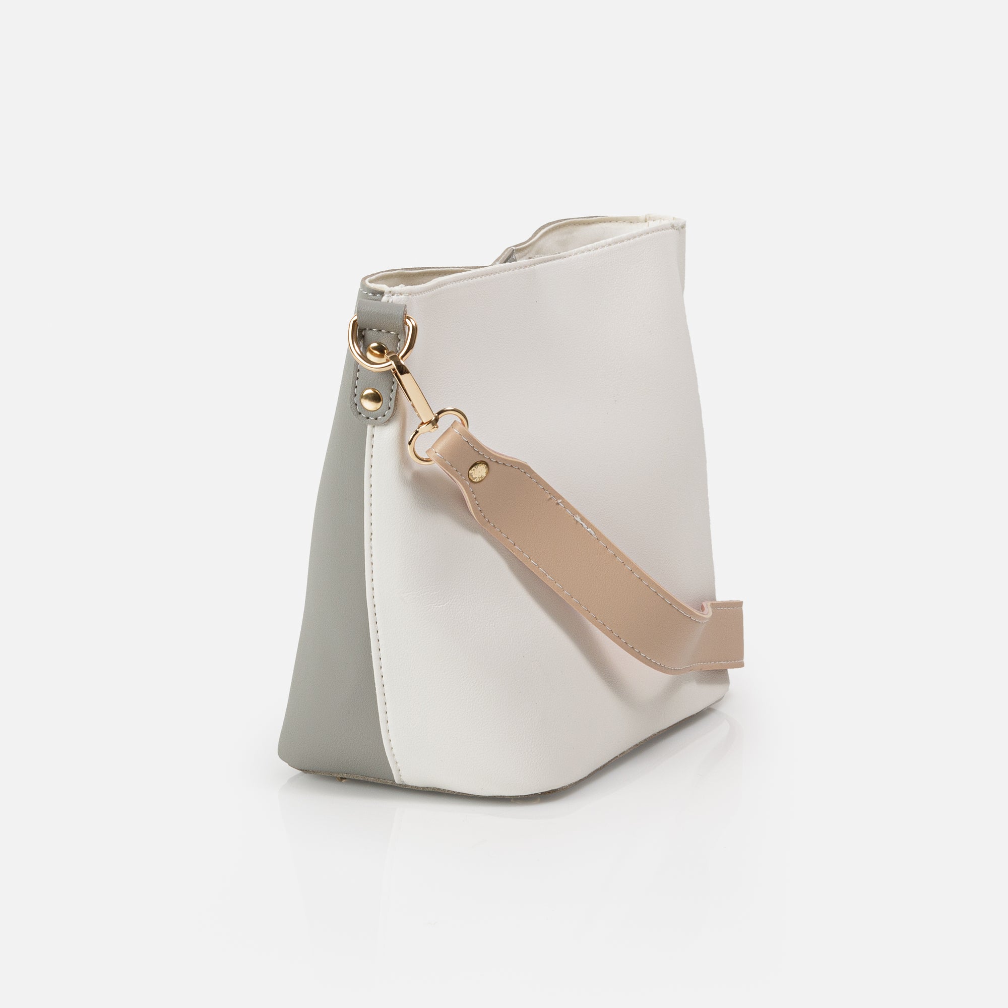 Ivory and gray tote bag with two tone strap