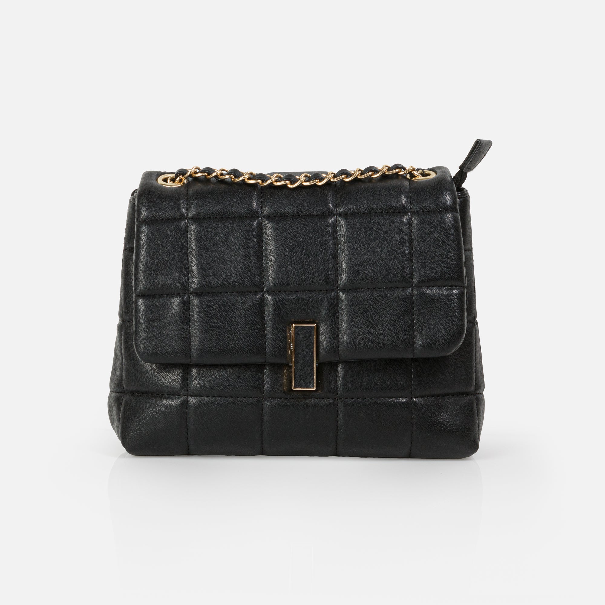 Black Quilted Twist Strap Handbag