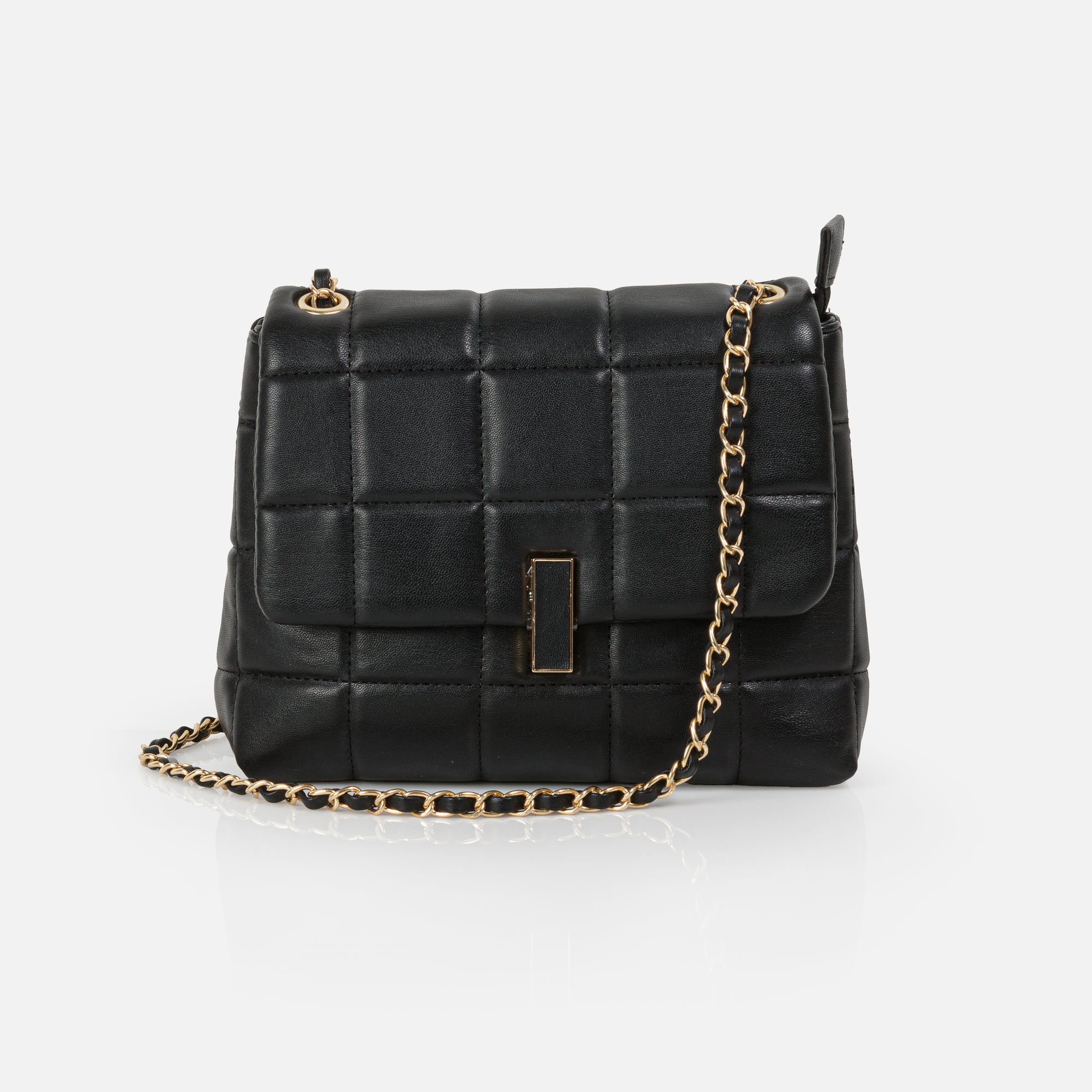 Black Quilted Twist Strap Handbag