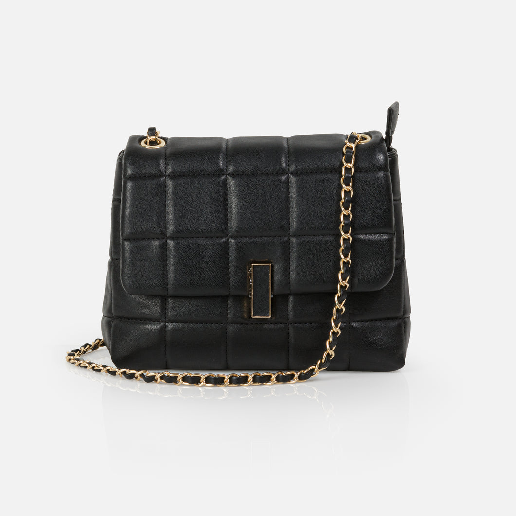 Black Quilted Twist Strap Handbag