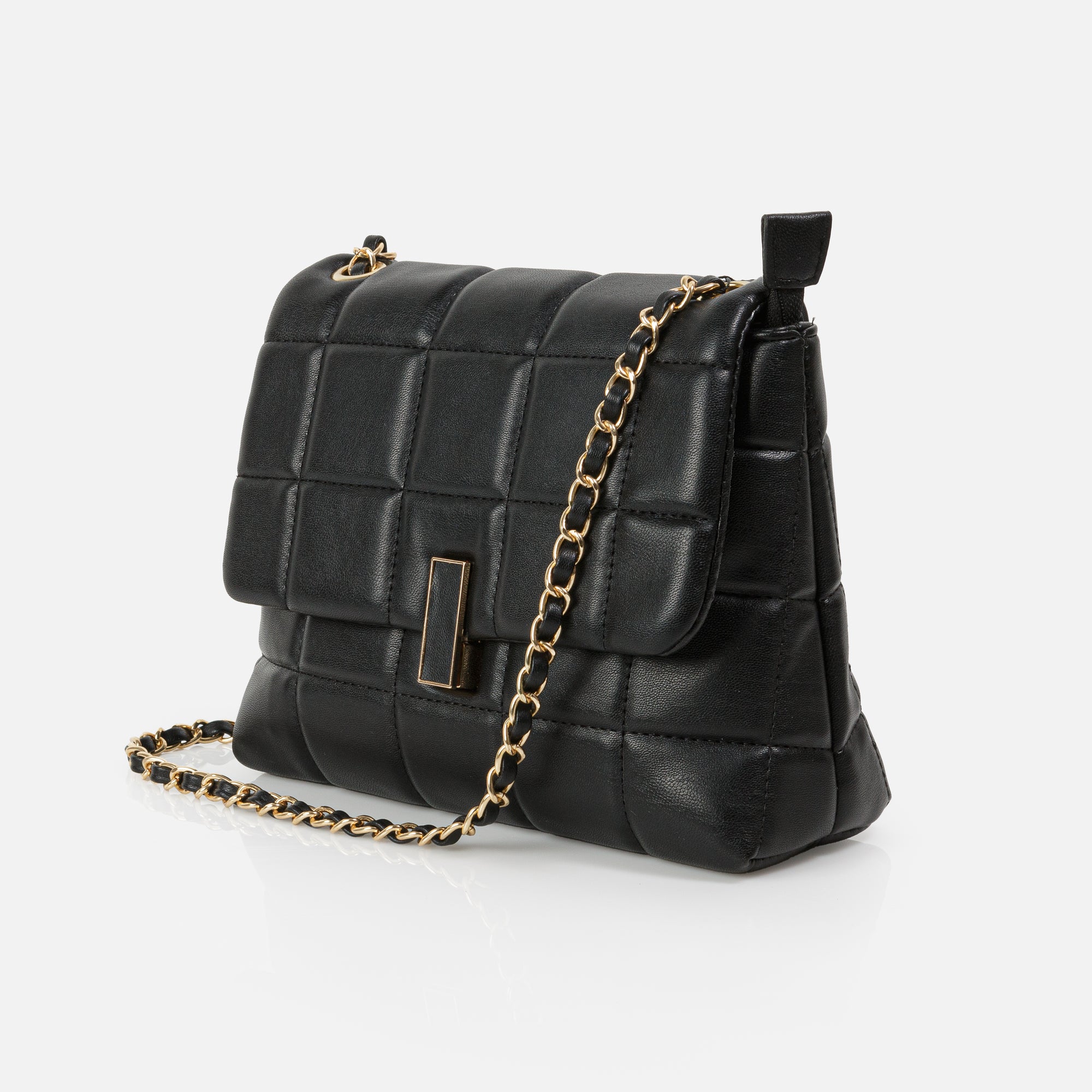 Black Quilted Twist Strap Handbag