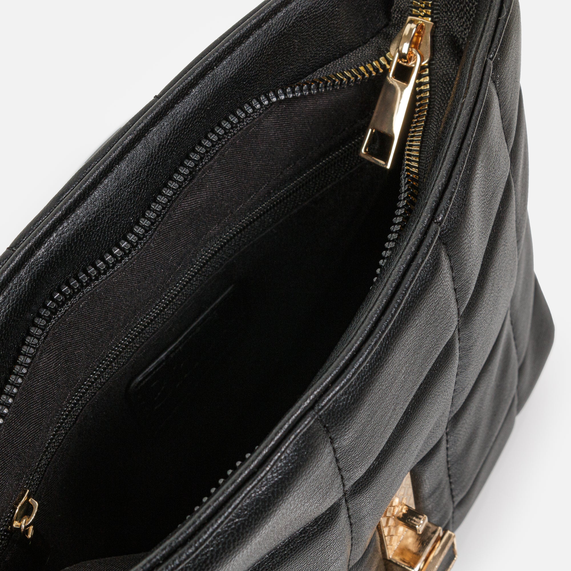 Black Quilted Twist Strap Handbag