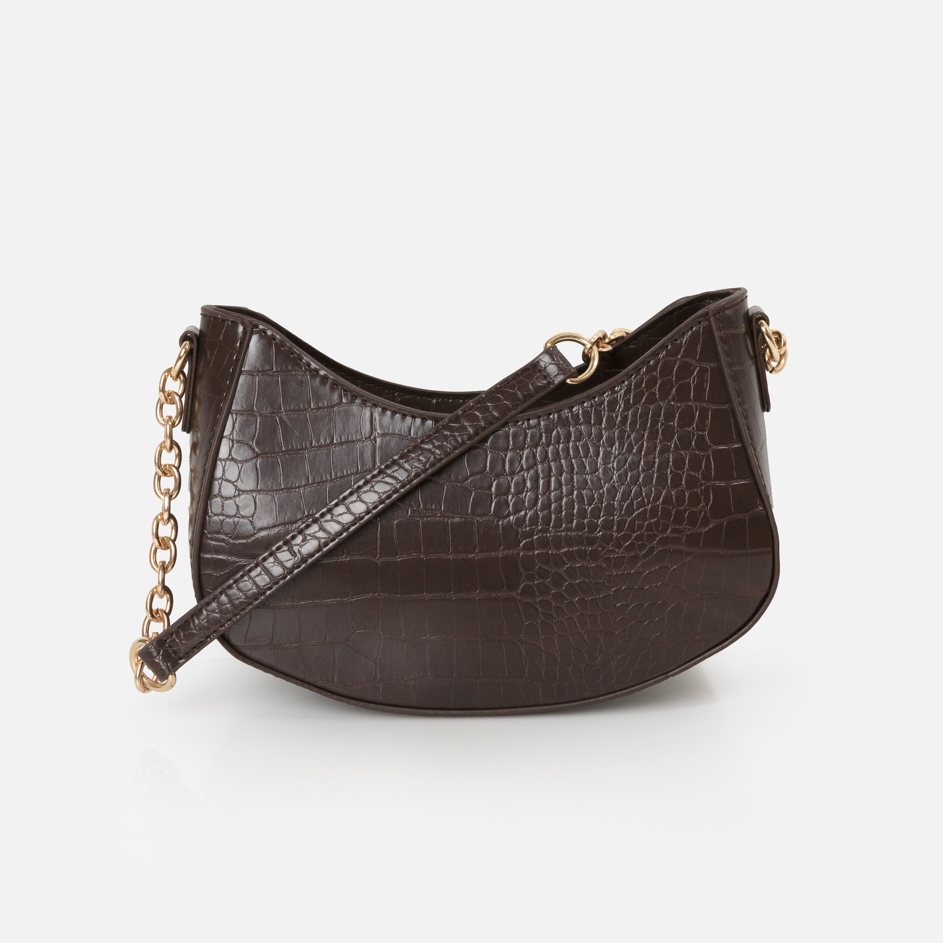 Chocolate Brown Crocodile Skin Shoulder Handbag