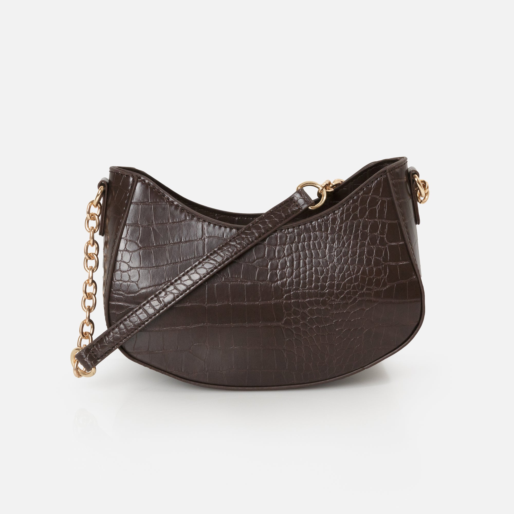Sac à main épaule peau de crocodile brun chocolat