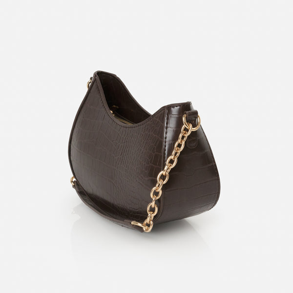 Charger l&#39;image dans la galerie, Sac à main épaule peau de crocodile brun chocolat
