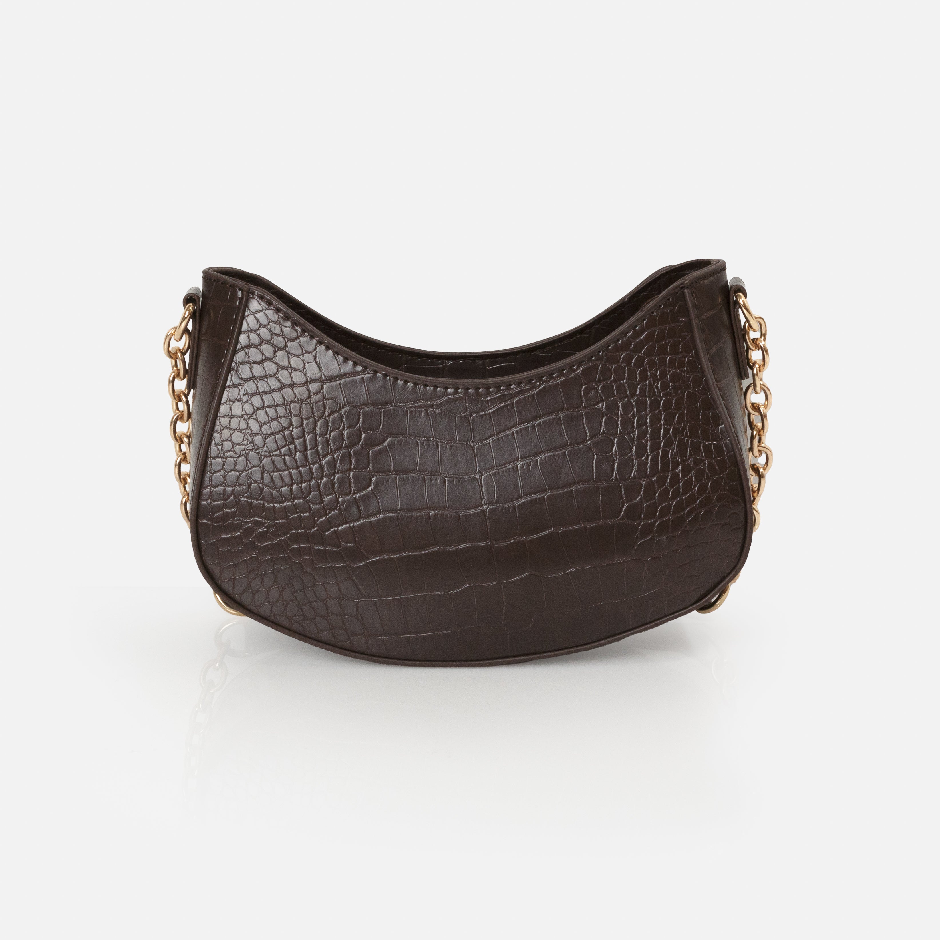 Chocolate Brown Crocodile Skin Shoulder Handbag