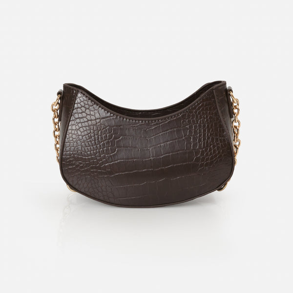 Charger l&#39;image dans la galerie, Sac à main épaule peau de crocodile brun chocolat
