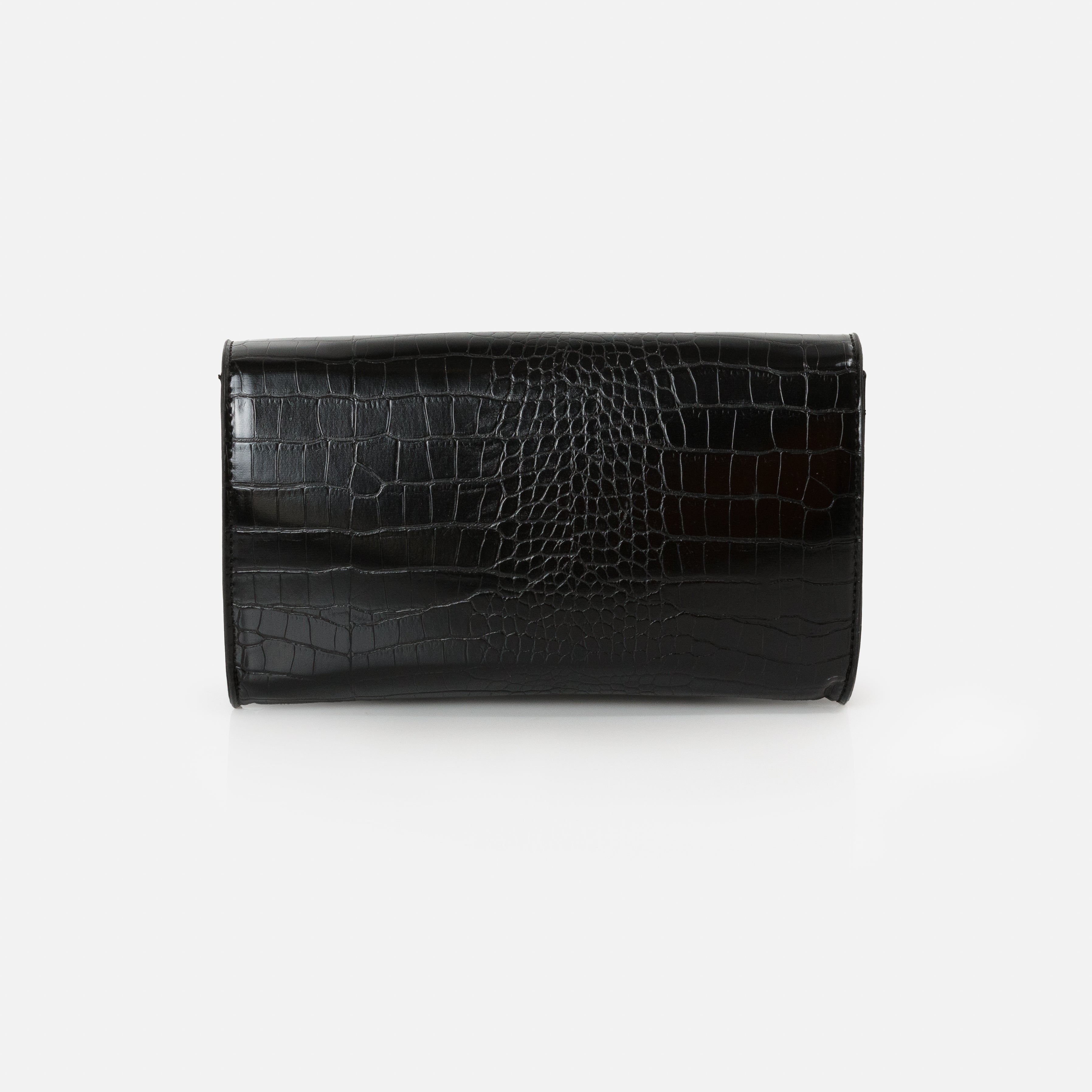Black crocodile skin clutch handbag
